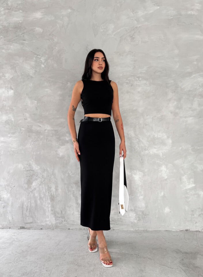 Kadın Arka Yırtmaçlı ve Kemerli Kalem Etek 2452 XL