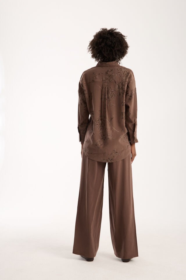 Kadın Desenli ve Dokulu Salaş Alt ve Üst Takım 1200CAR XL - KAHVERENGİ