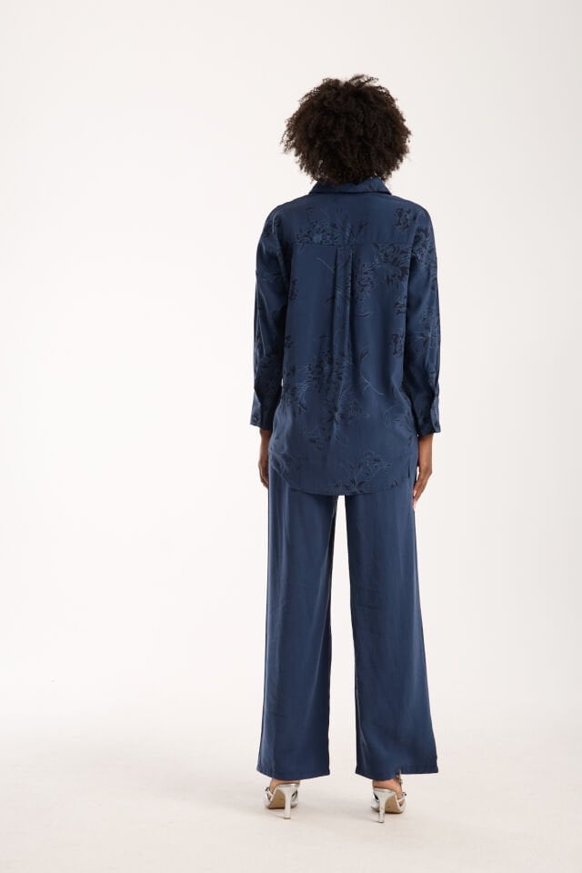 Kadın Desenli ve Dokulu Salaş Alt ve Üst Takım 1200CAR XL - LACİVERT