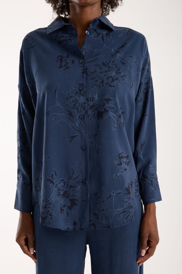 Kadın Desenli ve Dokulu Salaş Alt ve Üst Takım 1200CAR XL - LACİVERT