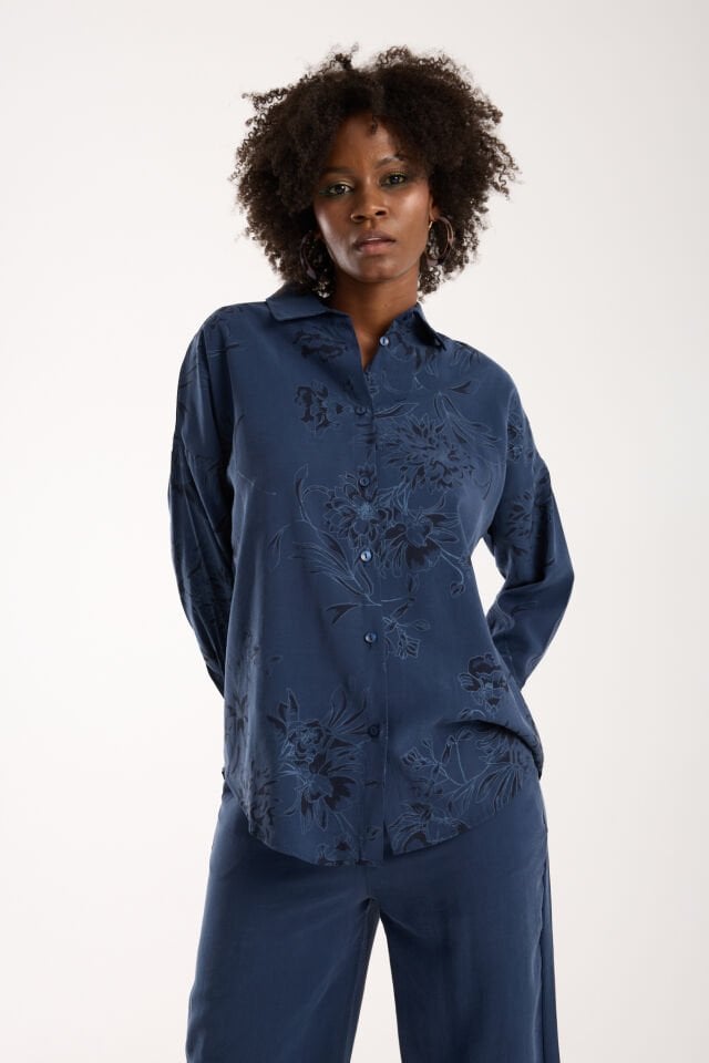 Kadın Desenli ve Dokulu Salaş Alt ve Üst Takım 1200CAR XL - LACİVERT