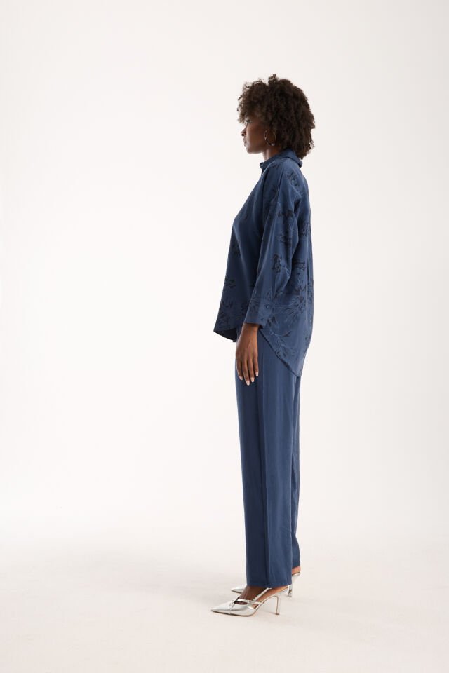 Kadın Desenli ve Dokulu Salaş Alt ve Üst Takım 1200CAR XL - LACİVERT