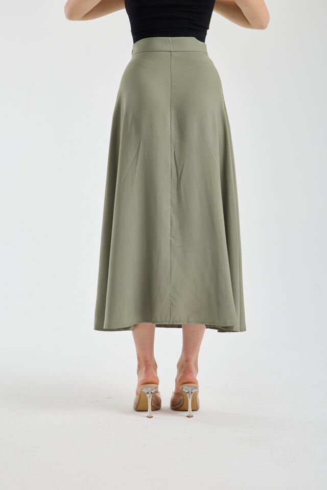 Kadın Dökümlü Yandan Fermuarlı Tesettür Uyumlu Uzun Kloş Etek 2512 S - YEŞİL