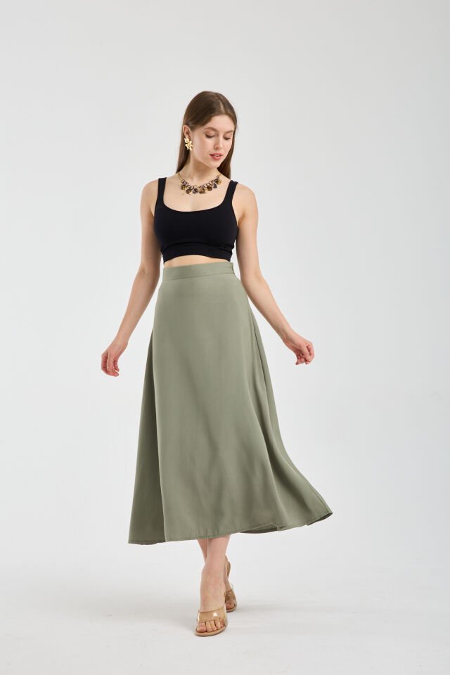 Kadın Dökümlü Yandan Fermuarlı Tesettür Uyumlu Uzun Kloş Etek 2512 S - YEŞİL