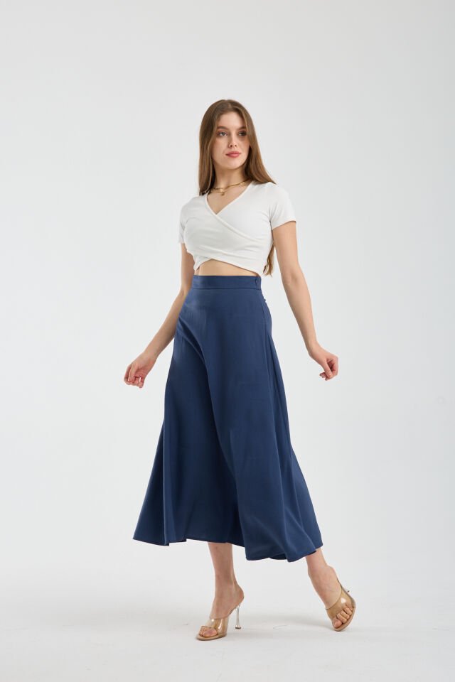 Kadın Dökümlü Yandan Fermuarlı Tesettür Uyumlu Uzun Kloş Etek 2512 S - LACİVERT