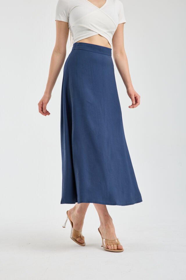 Kadın Dökümlü Yandan Fermuarlı Tesettür Uyumlu Uzun Kloş Etek 2512 S - LACİVERT