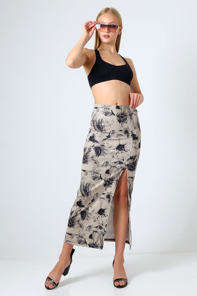 Dalgıç Kumaş Yırtmaçlı Uzun Etek Maxi Boy 92 Cm M - SOFT VE ÇOK RENKLİ DESENLİ