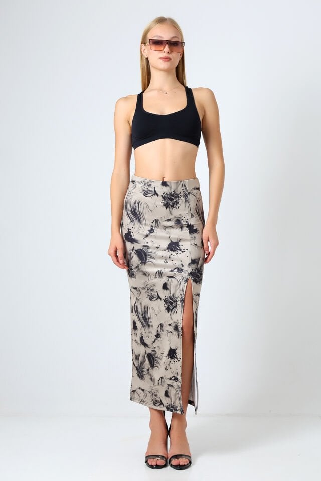 Dalgıç Kumaş Yırtmaçlı Uzun Etek Maxi Boy 92 Cm L - SOFT VE ÇOK RENKLİ DESENLİ