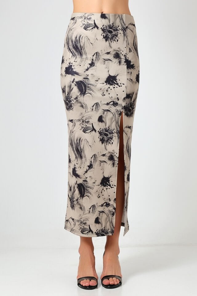 Dalgıç Kumaş Yırtmaçlı Uzun Etek Maxi Boy 92 Cm L - SOFT VE ÇOK RENKLİ DESENLİ