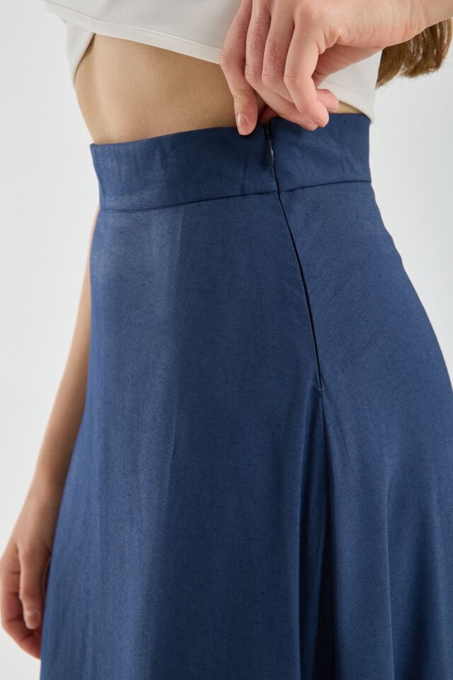 Kadın Dökümlü Yandan Fermuarlı Tesettür Uyumlu Uzun Kloş Etek 2512 XL - LACİVERT