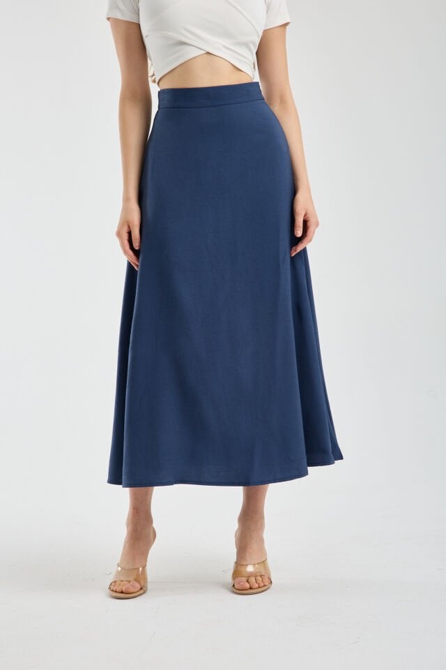 Kadın Dökümlü Yandan Fermuarlı Tesettür Uyumlu Uzun Kloş Etek 2512 XL - LACİVERT