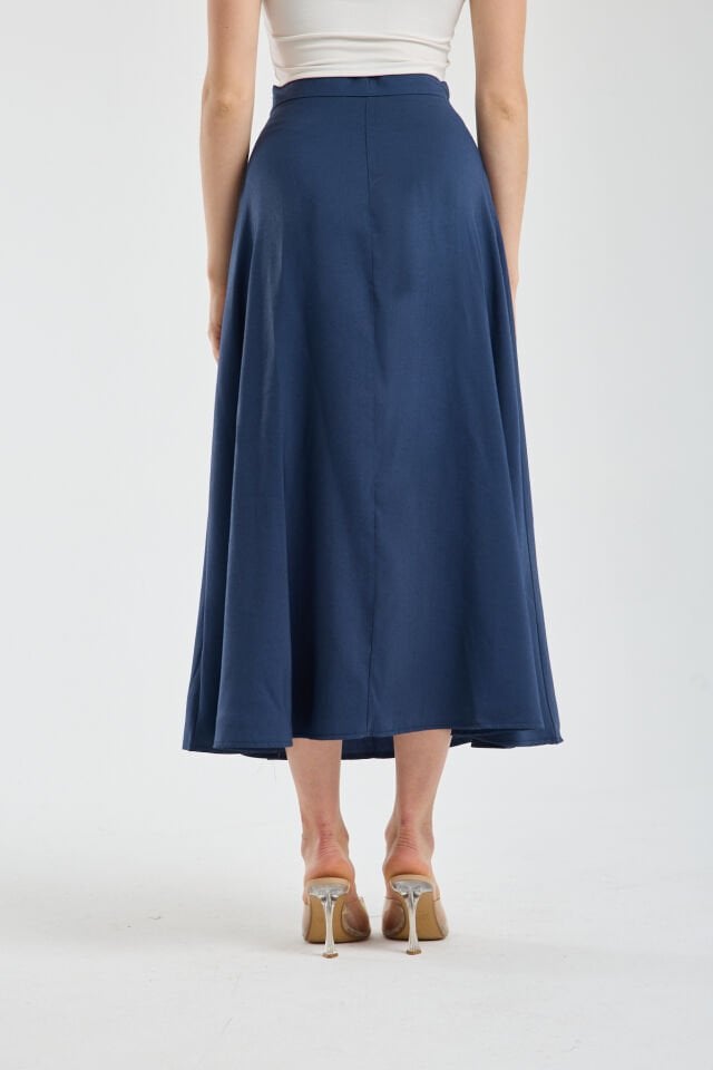 Kadın Dökümlü Yandan Fermuarlı Tesettür Uyumlu Uzun Kloş Etek 2512 XL - LACİVERT