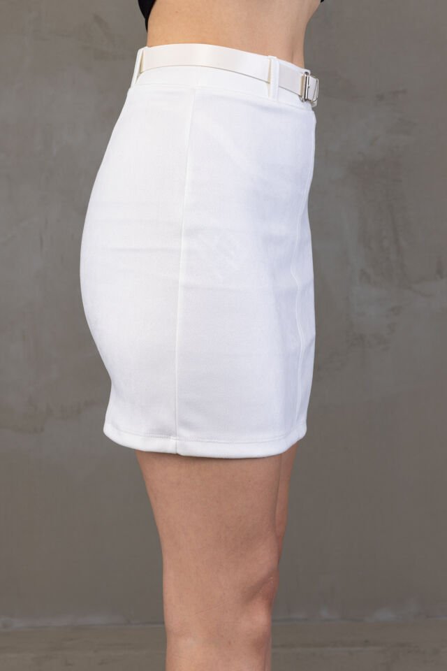 Kadın Kemerli Süet Etek 2368 L - BEYAZ