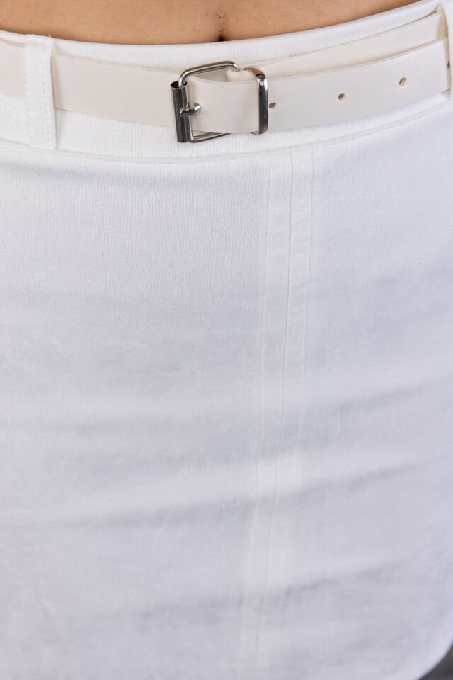 Kadın Kemerli Süet Etek 2368 L - BEYAZ