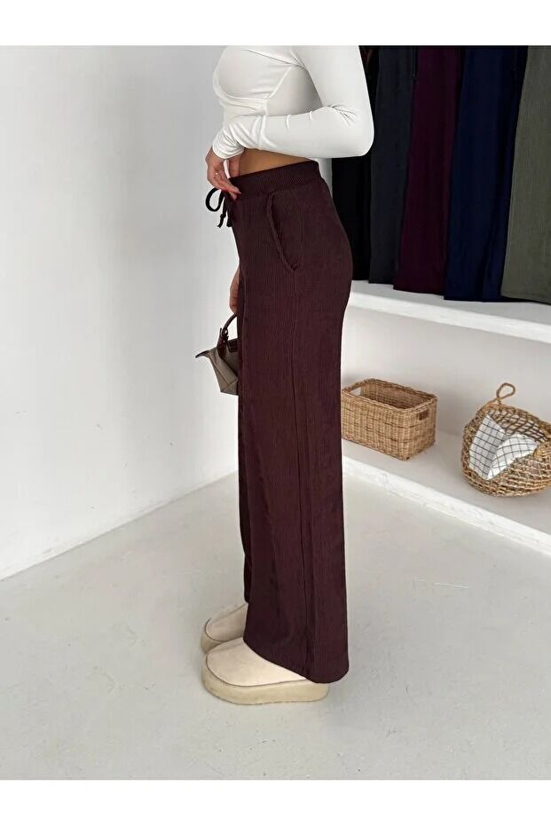 Kadın Meloni Ekstra Esnek Geniş Kumaş Pantolon 2594 L - KAHVERENGİ