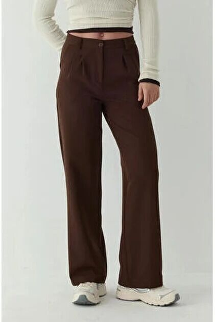 Kadın Meloni Ekstra Esnek Geniş Kumaş Pantolon 2594 L - KAHVERENGİ