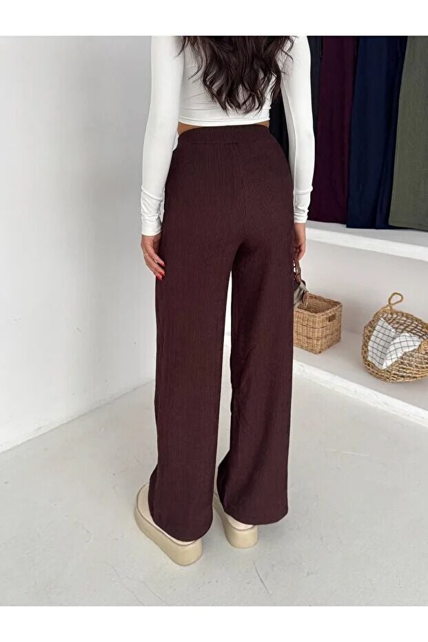 Meloni Kumaş Ekstra Esnek Geniş Paça Pantolon – Extra Stretch Meloni Wide Leg Pants XL - KAHVERENGİ