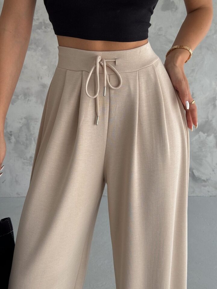 Kadın 4'Mevsim Kullanıla Bilir Bej Rengi Şalvar Pantolon 2342 XL