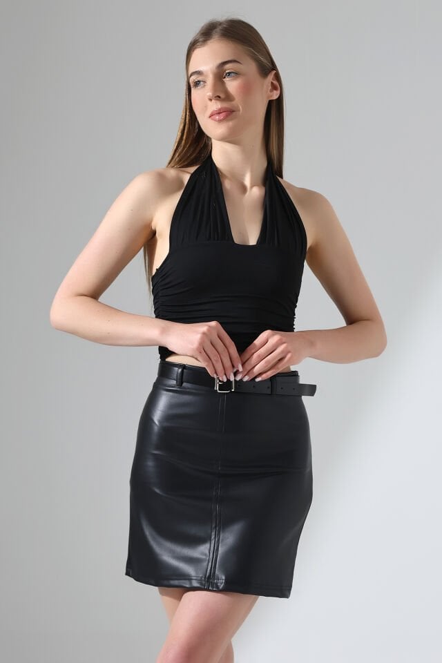 MİNİ DERİ ETEK KEMERLİ /ZRA DERİ ETEK KEMERLİ MODEL WM SİYAH - 2XL