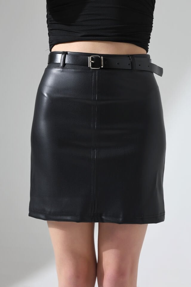 MİNİ DERİ ETEK KEMERLİ /ZRA DERİ ETEK KEMERLİ MODEL WM SİYAH - 2XL