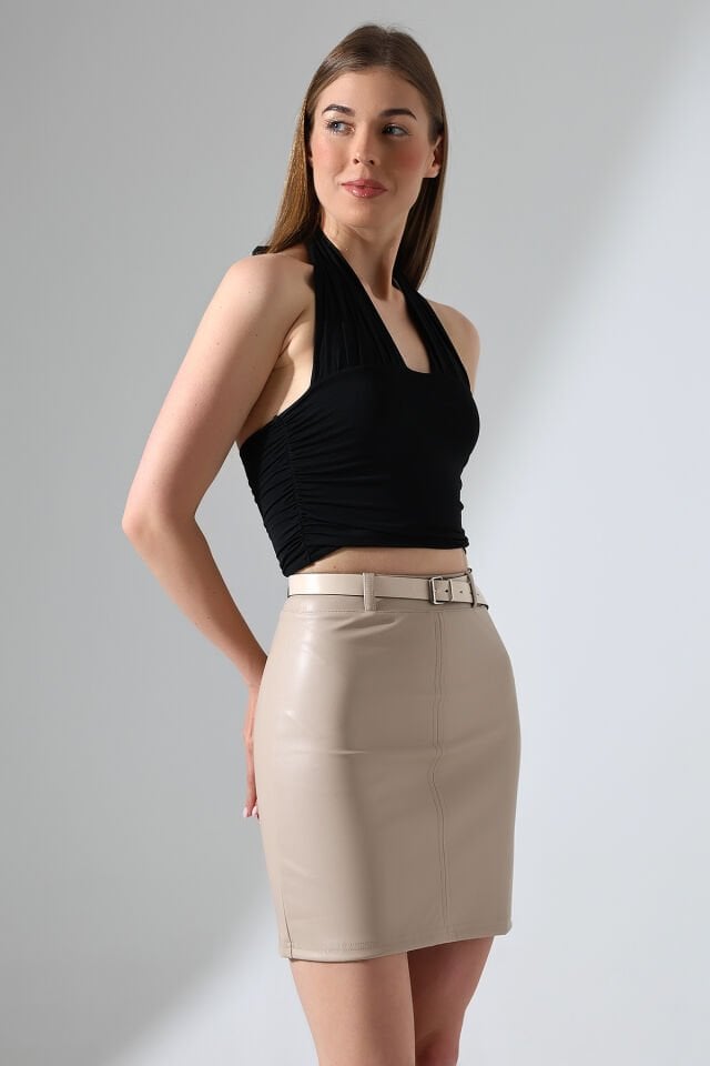MİNİ DERİ ETEK KEMERLİ /ZRA DERİ ETEK KEMERLİ MODEL WM EKRU - 2XL