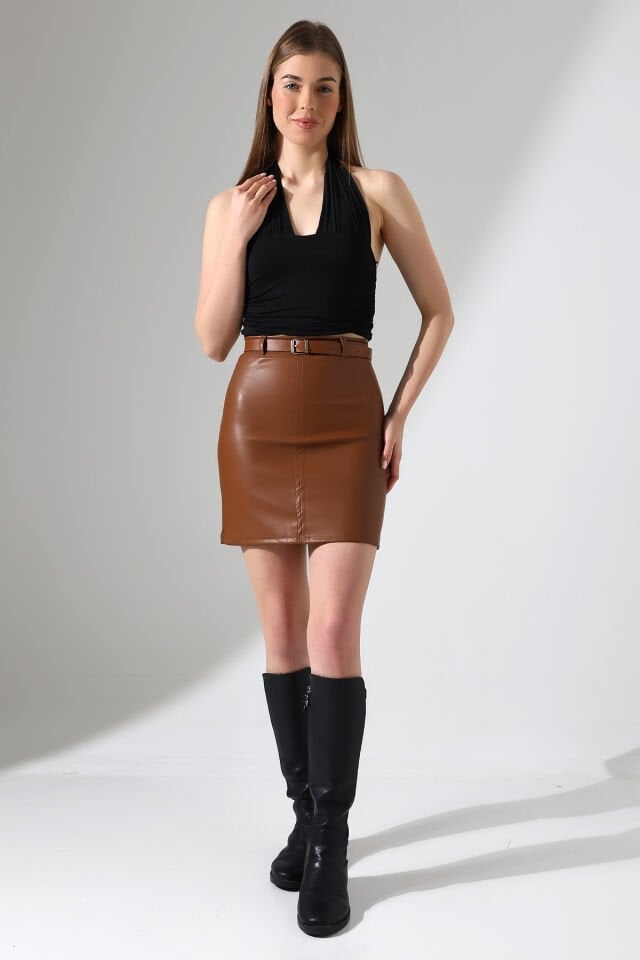 MİNİ DERİ ETEK KEMERLİ /ZRA DERİ ETEK KEMERLİ MODEL WM KAHVERENGİ - 2XL
