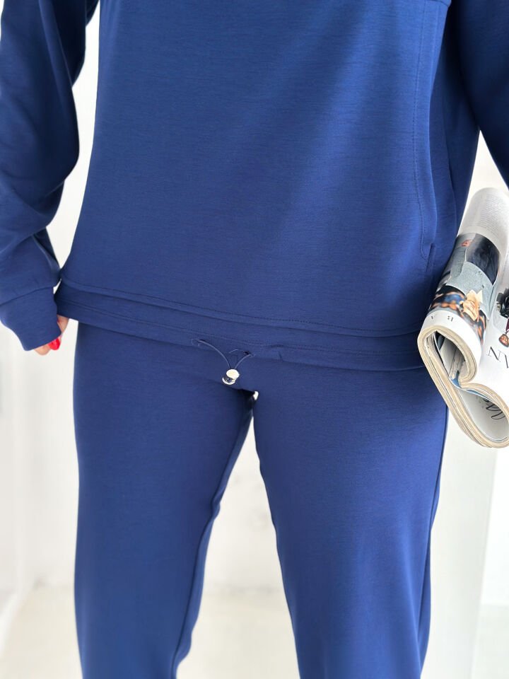 Kadın Dik Yaka ve Paçalı Modal Kumaş Cepli Eşofman Takımı 2561 LACİVERT - S