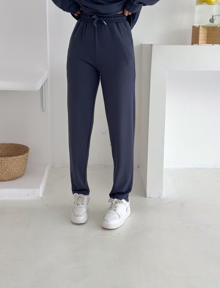 DİK YAKA PARÇALI EŞOFMAN TAKIMI MODAL KUMAŞ CEPLİ - WM2561 - KOYU GRİ - XL