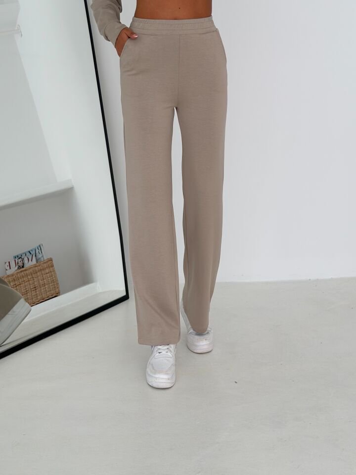 Kadın Femuarlı  Dik Yaka Pantolon Cepli Uzun Kollu  Alt Üst Takım 2558 XL - BEJ