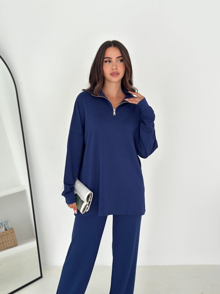 Kadın Femuarlı  Dik Yaka Pantolon Cepli Uzun Kollu  Alt Üst Takım 2558 XL - LACİVERT