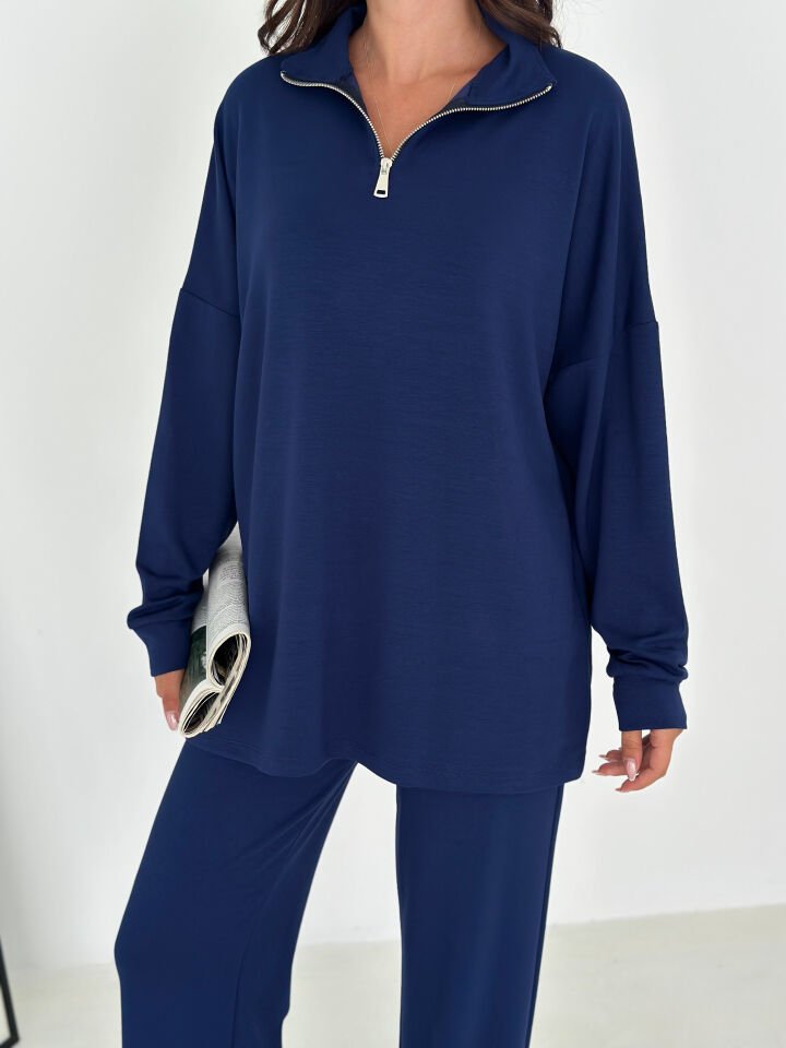 Kadın Femuarlı  Dik Yaka Pantolon Cepli Uzun Kollu  Alt Üst Takım 2558 XL - LACİVERT