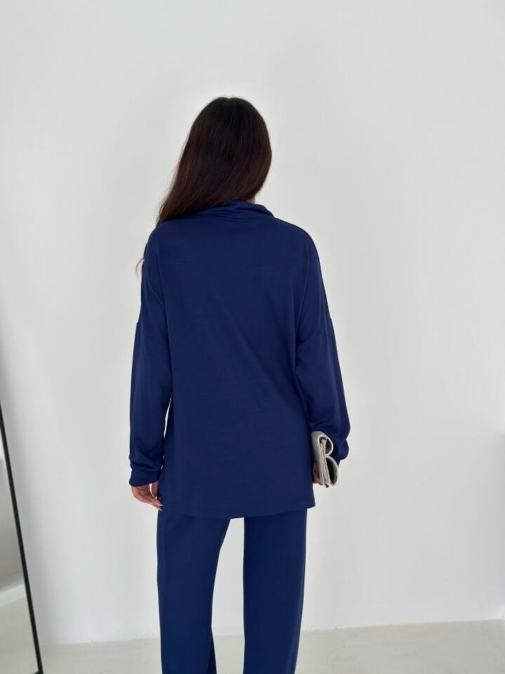 Kadın Femuarlı  Dik Yaka Pantolon Cepli Uzun Kollu  Alt Üst Takım 2558 XL - LACİVERT