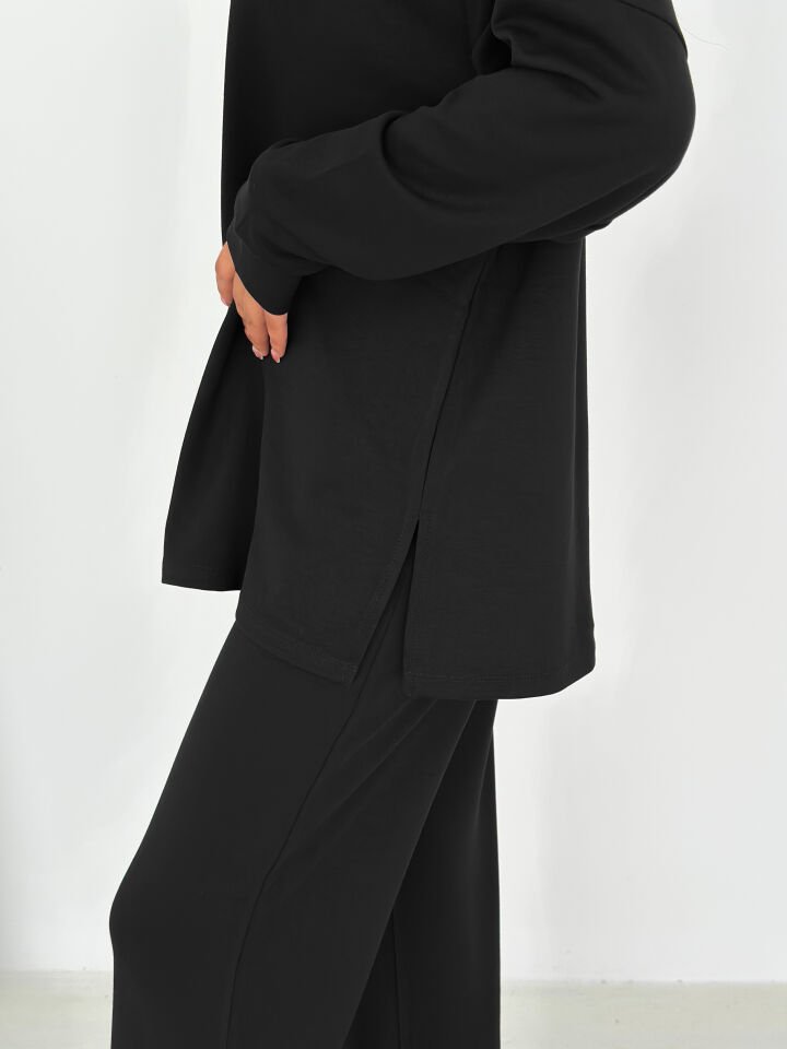 Kadın Femuarlı  Dik Yaka Pantolon Cepli Uzun Kollu  Alt Üst Takım 2558 XL - SİYAH