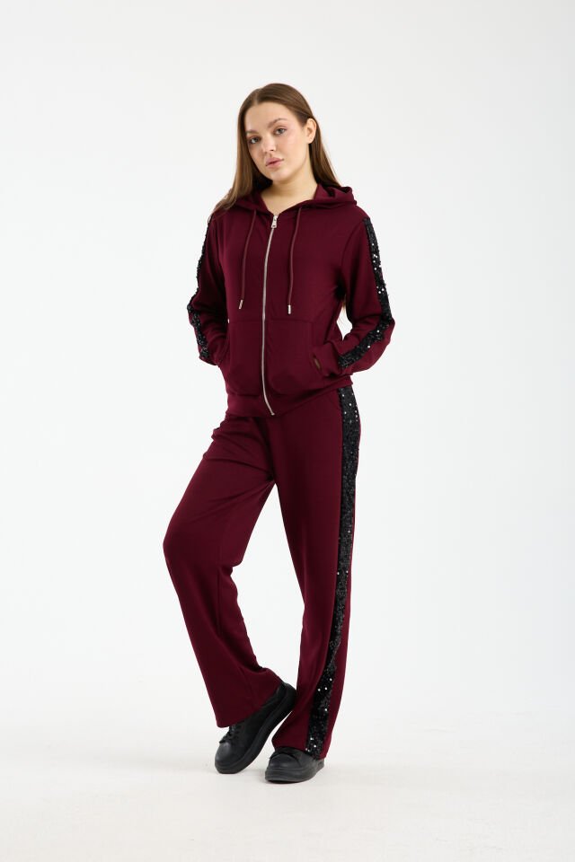 Kadın Günlük Payetli Modal Kumaş Takım 6228 S - BORDO