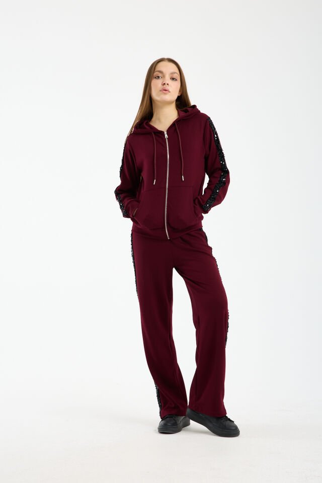 Kadın Günlük Payetli Modal Kumaş Takım 6228 S - BORDO