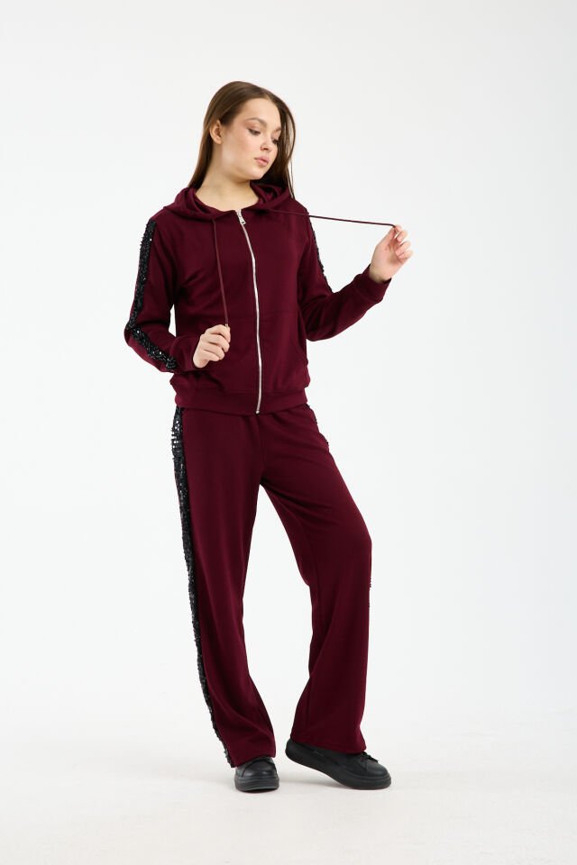 Kadın Günlük Payetli Modal Kumaş Takım 6228 S - BORDO