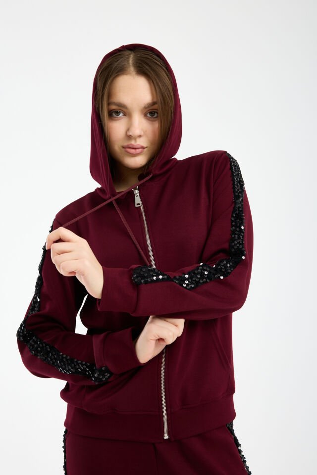 Kadın Günlük Payetli Modal Kumaş Takım 6228 M - BORDO