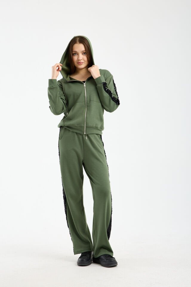 Kadın Günlük Payetli Modal Kumaş Takım 6228 S - HAKİ