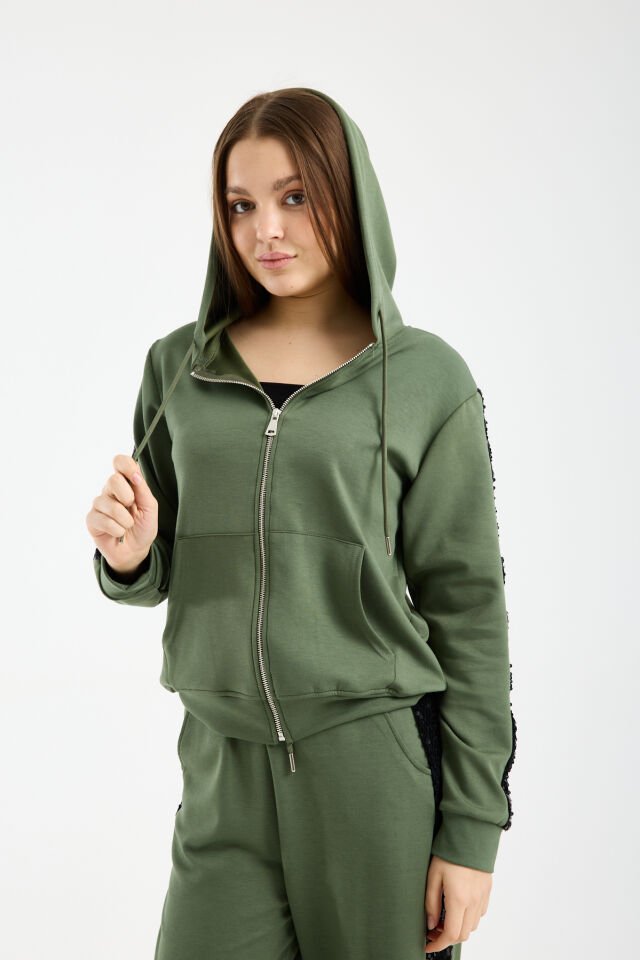 Kadın Günlük Payetli Modal Kumaş Takım 6228 S - HAKİ