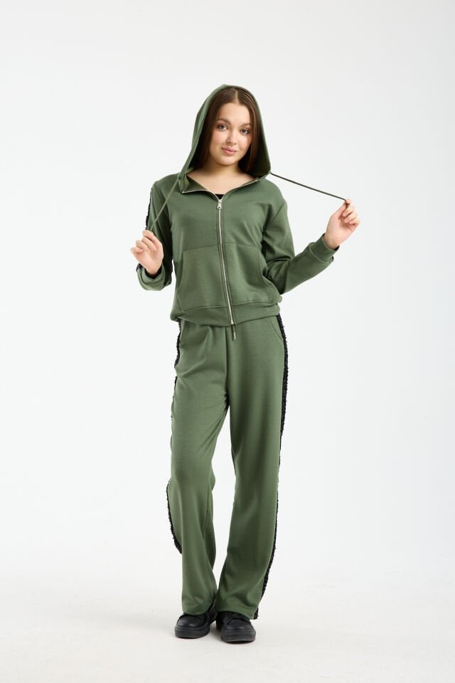 Kadın Günlük Payetli Modal Kumaş Takım 6228 M - HAKİ