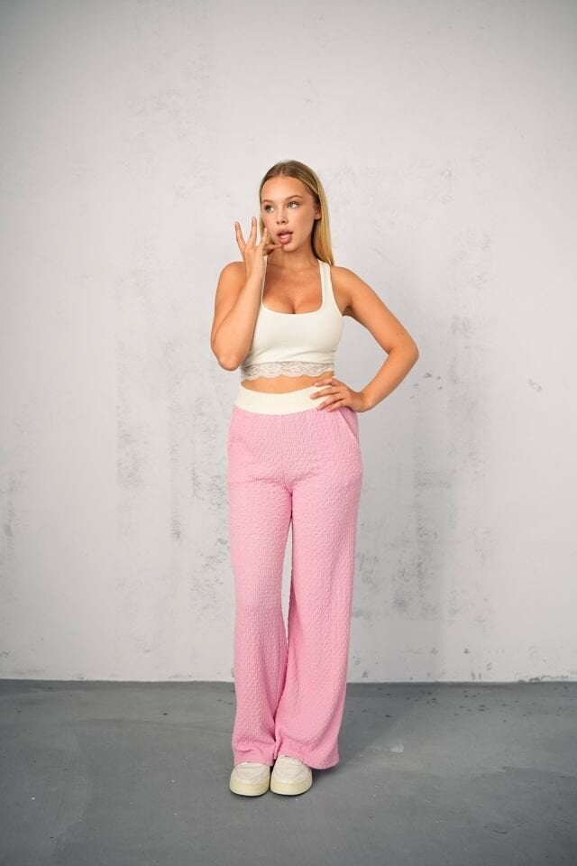 GOFRE TEK ALT PANTOLON - YAZLIK BEL GARNİLİ GOFRE PANTOLON