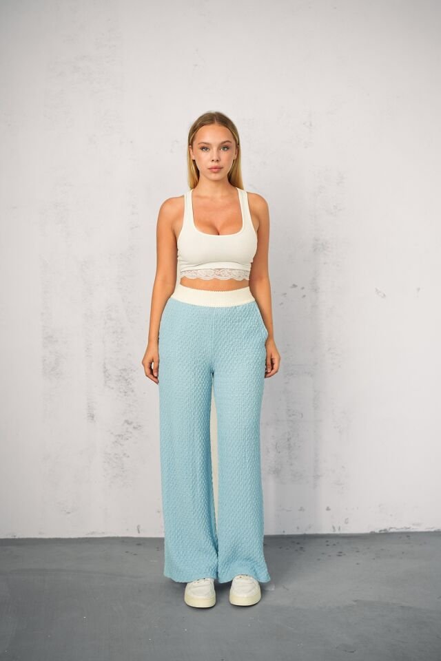 Kadın Yazlık Garnili Bel Gofre Tek Alt Pantolon M - BEBE MAVİSİ