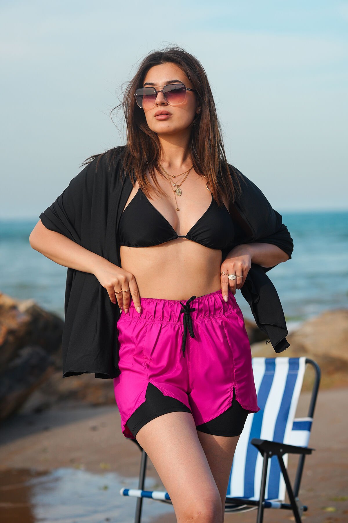 Kadın Deniz Şortu Içden Taytlı SURVİ 2XL - NEON YEŞİLİ