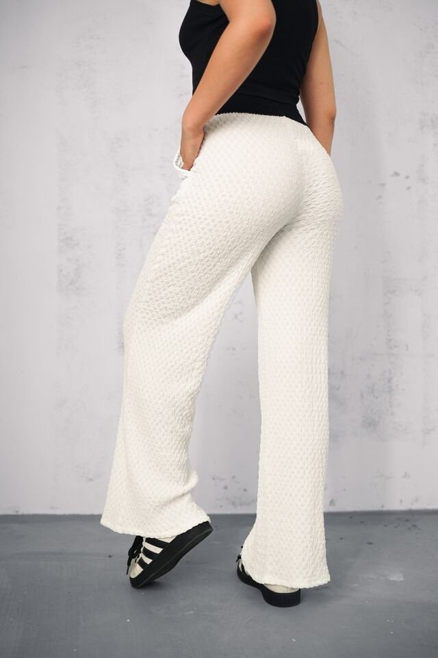GOFRE TEK ALT PANTOLON - YAZLIK BEL GARNİLİ GOFRE PANTOLON XL - BEYAZ