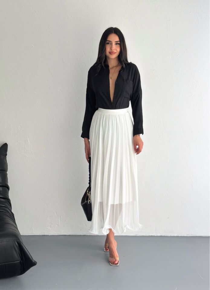 Kadın 88cm Ucu Dalgalı Piliseli Astarlı Tam Boy Tül Etek L - BEYAZ