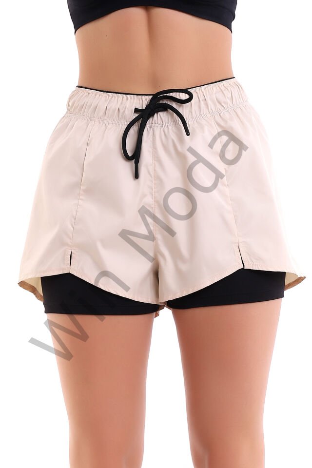 Kadın İçi Taytlı Sporcu Şort BEJ - M