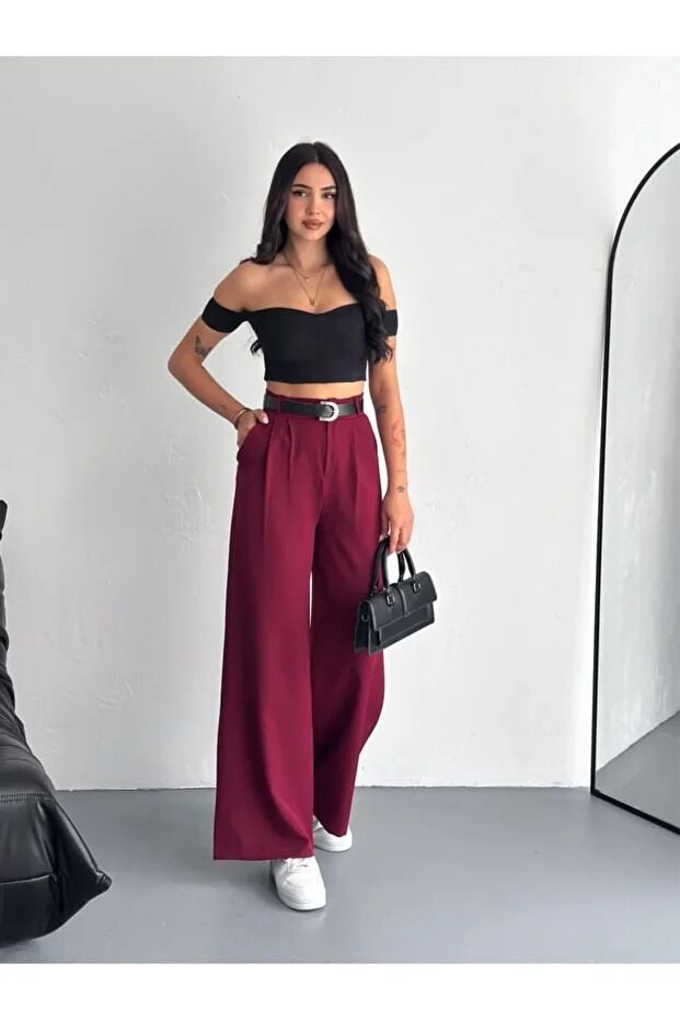 DOUBLE KUMAŞ PANTOLON KEMERLİ VE ÖN PİLELİ / BAGGY PANTOLON DOUBLE