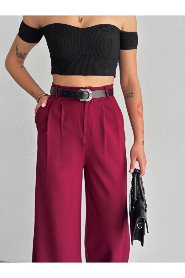 DOUBLE KUMAŞ PANTOLON KEMERLİ VE ÖN PİLELİ / BAGGY PANTOLON DOUBLE