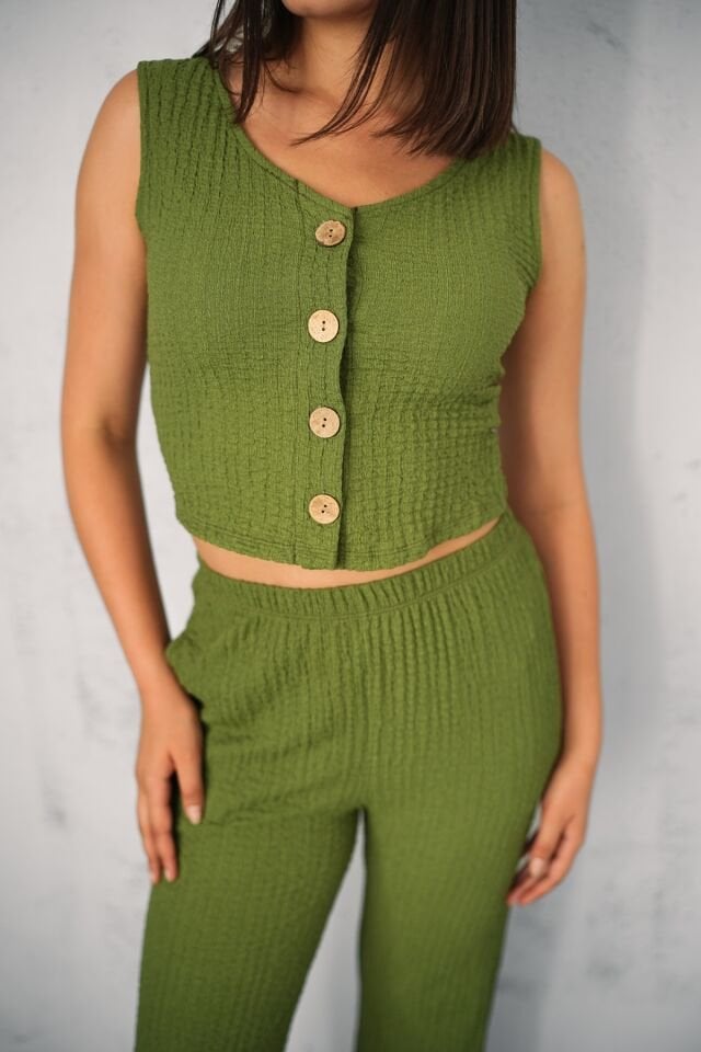 KADIN GOFRE TAKIM YELEKLİ - YELEK VE PANTOLON - YAZLIK TAKIM