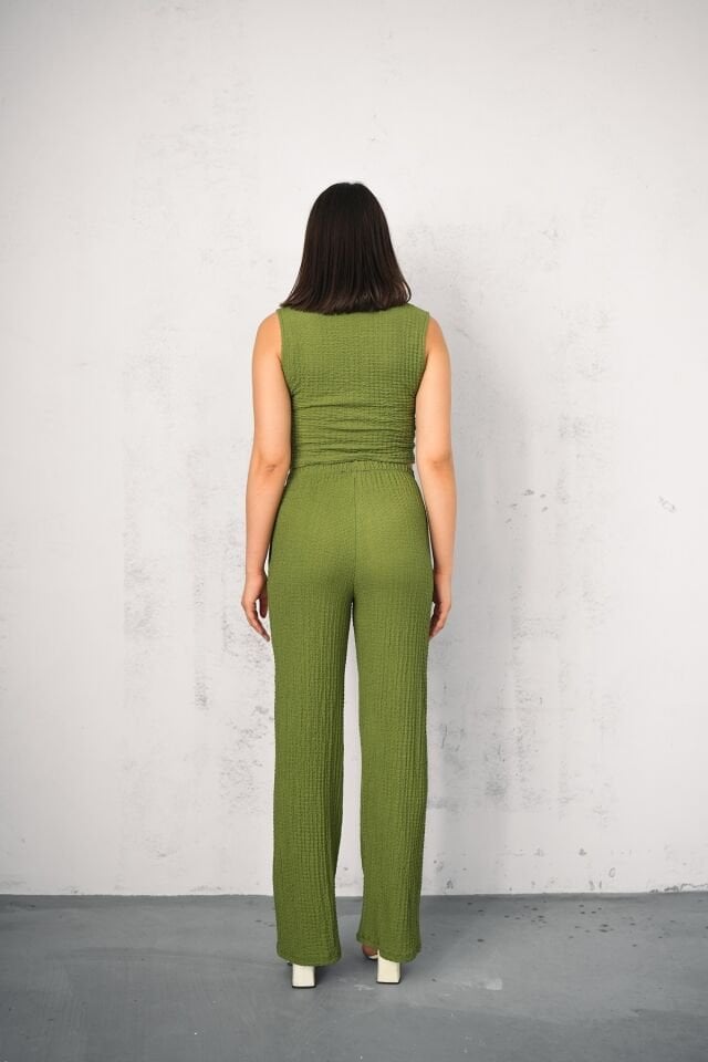 KADIN GOFRE TAKIM YELEKLİ - YELEK VE PANTOLON - YAZLIK TAKIM XL - HAKİ